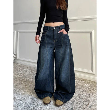 Women's Baggy Wide Leg Casual Denim Trouser Cool Girl High Waisted Streetwear Fashion Pants Female Straight Loose Unisex Jeans