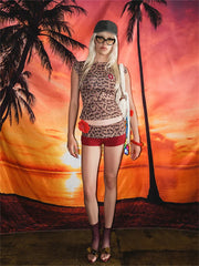 Summer Leopard Print Patchwork 2 Piece Tracksuit Vacation Casual For Women 2024 Short Sleeve Bodycon Crop Tops Shorts Set