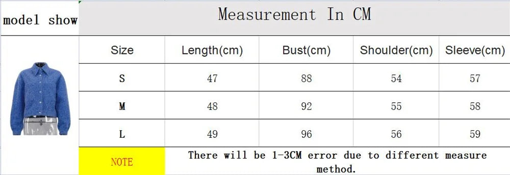 Autumn Winter Blue Short Woolen Jacket for Women Lapel Long Sleeve Button Up Warm Coat Female Casual Streetwear Tops