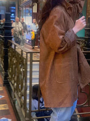 Solid Color Corduroy Trench Coat Women Autumn Winter Single Breasted Stand Collar Long Outerwear Vintage Fashion Jacket