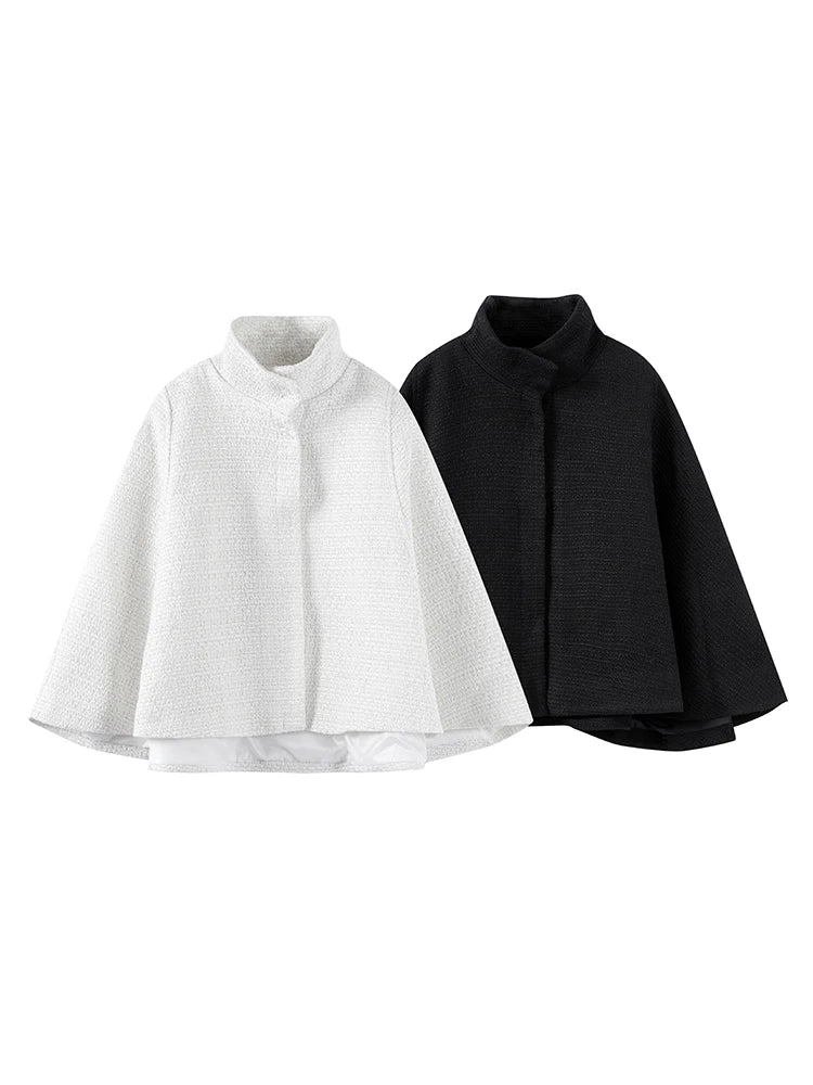 Elegant Cloak Women Loose High Neck A Line Hidden Button Coats Female 2025 Spring New Fashion Solid Soft Chic Cloaks Lady