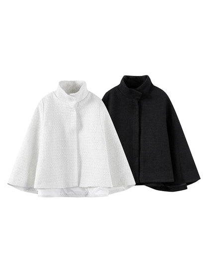 Elegant Cloak Women Loose High Neck A Line Hidden Button Coats Female 2025 Spring New Fashion Solid Soft Chic Cloaks Lady