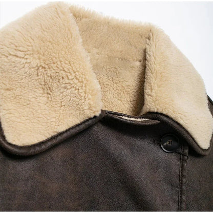 Women Double Sided Jacket Winter Casual Packet Faux Leather Jackets Single Breasted Lapel Female Coat New Commuter Outerwear