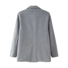Autumn Female Turn-Down Collar Pocket Single-breasted Coat Women's Fashion Long Sleeves Casual Woolen Blazer Top Mujer