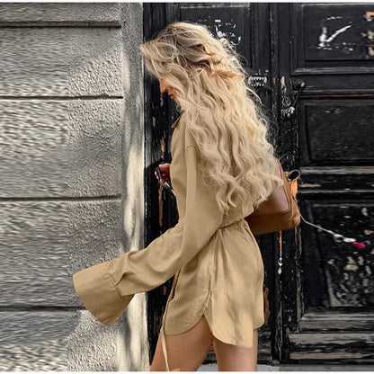 Women's Summer Suit Elegant Lapel Single Breasted Full Sleeve Lace Up Waist Shorts Female Suit Oversize Two-piece Set 2025