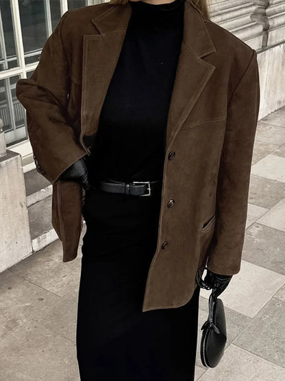 Fashion Turn Down Collar Suit Jacket for Women Casual Long Sleeve Single Breasted Female Coats Autumn Office Ladies Suits