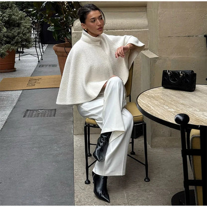 Elegant Cloak Women Loose High Neck A Line Hidden Button Coats Female 2025 Spring New Fashion Solid Soft Chic Cloaks Lady