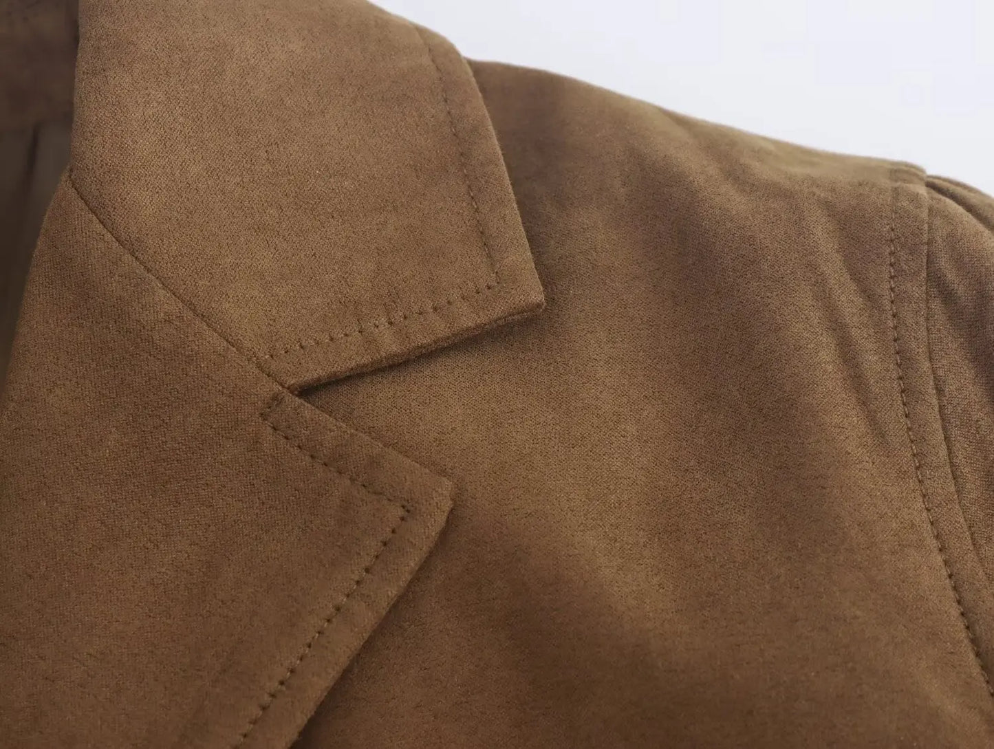 Turn Down Collar Brown Autumn Jacket for Women Casual Single Breasted Long Coat Jacket Female Winter Jacket Back Slit