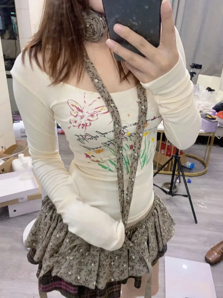 American Vintage Graffiti T-shirts Y2k Streetwear Punk Top for Women Shirt