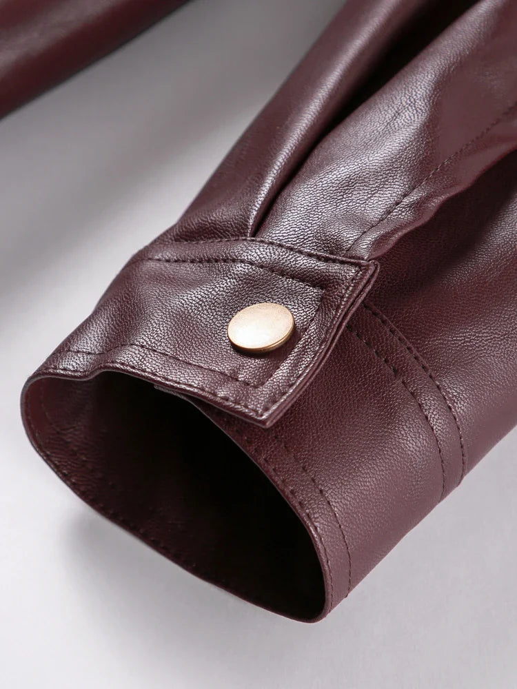 PU Leather Women Jackets Coats Casual Turn Down Collar Long Sleeve Zipper Female Motorcycle Top Coat Autumn Vintage Outwear