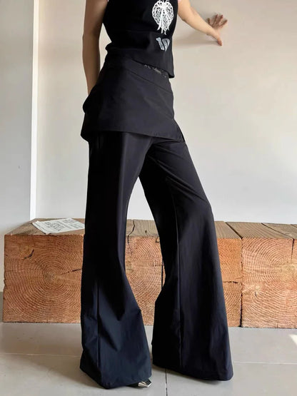 Women Lace Patch Strap Bootcut Pants white