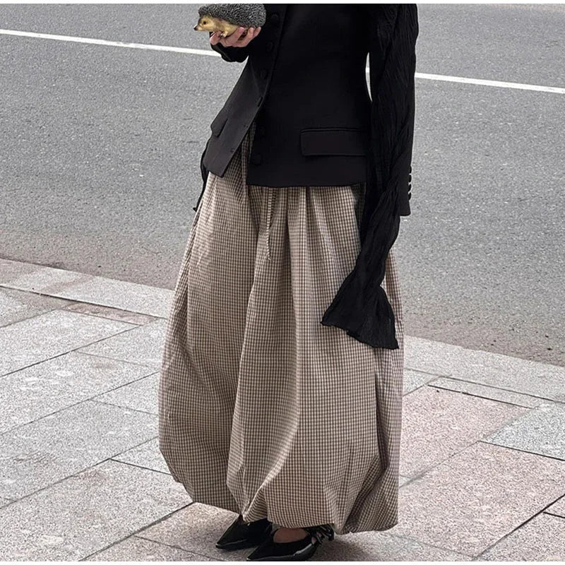 Autumn Print Women Trousers Casual Elastic Waist Foot Binding Dropped Pants Wide Leg Pleated Lady Patchwork Streetwear New