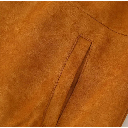 Women Patchwork Suede Jackets Long Sleeve Pocket Zipped Stand Coats 2024 Autumn Winter New Fashion Commuting Top Outerwears