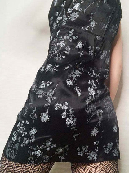 Vintage Fashion Elegant Floral Print Summer Dress Female Dark Academia Chinese Party Dresses Gothic Clothes Sundress