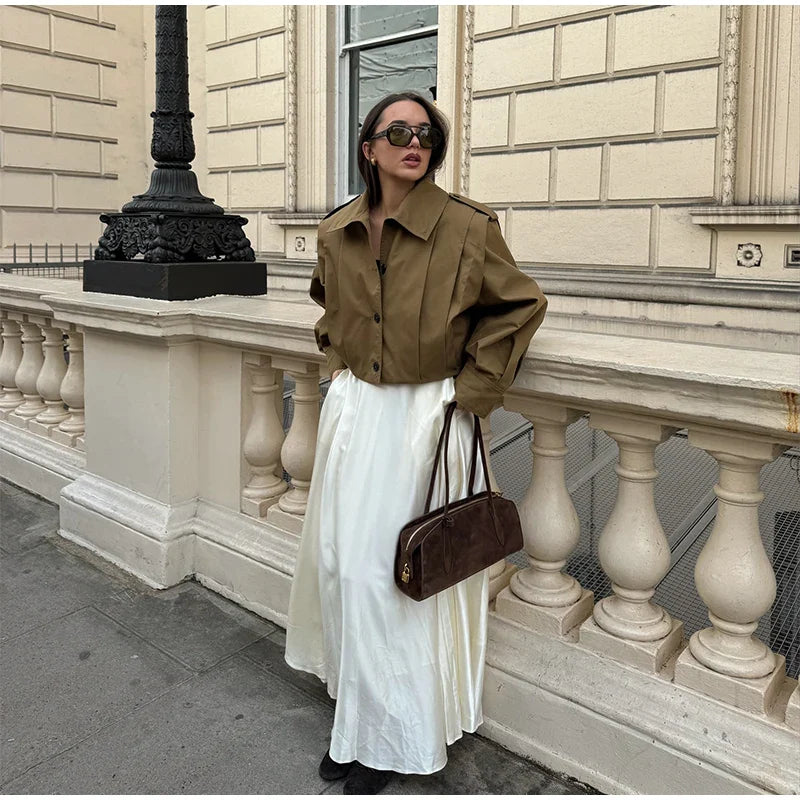 Lapel Single Breasted Loose Windbreaker Women Solid Oversized Jackets 2025 New Fashion Casual Autumn Chic High Street Outerwear