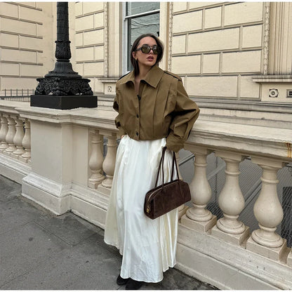 Lapel Single Breasted Loose Windbreaker Women Solid Oversized Jackets 2025 New Fashion Casual Autumn Chic High Street Outerwear