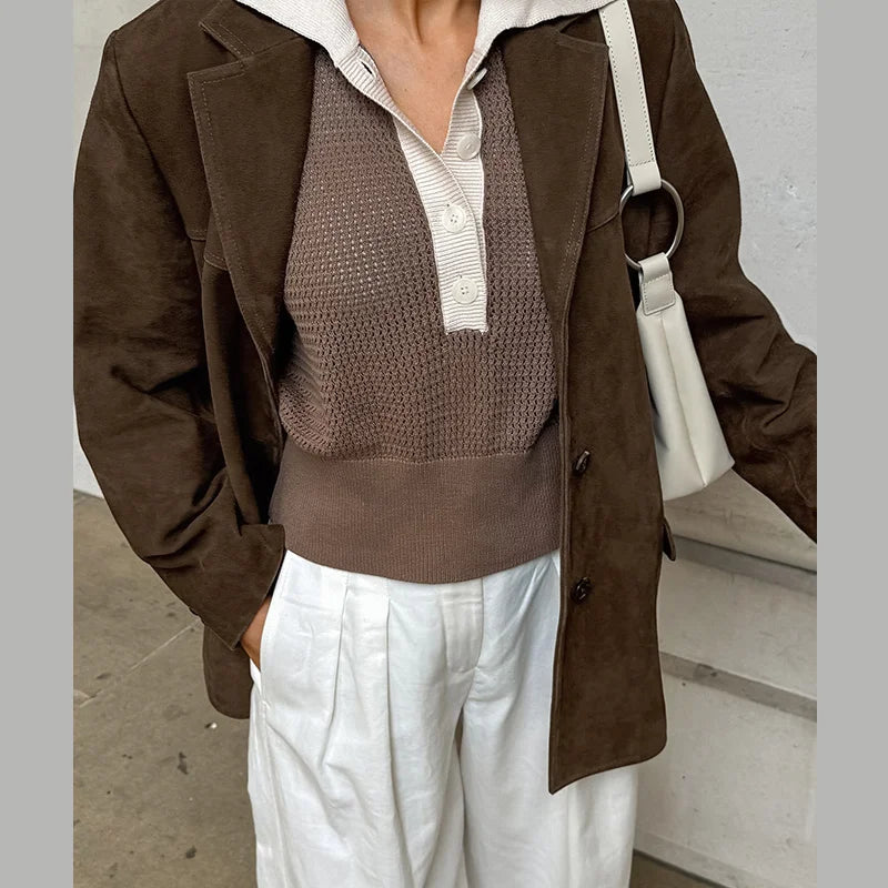 Fashion Turn Down Collar Suit Jacket for Women Casual Long Sleeve Single Breasted Female Coats Autumn Office Ladies Suits