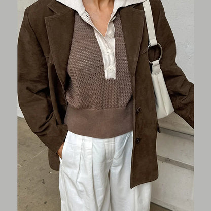 Fashion Turn Down Collar Suit Jacket for Women Casual Long Sleeve Single Breasted Female Coats Autumn Office Ladies Suits