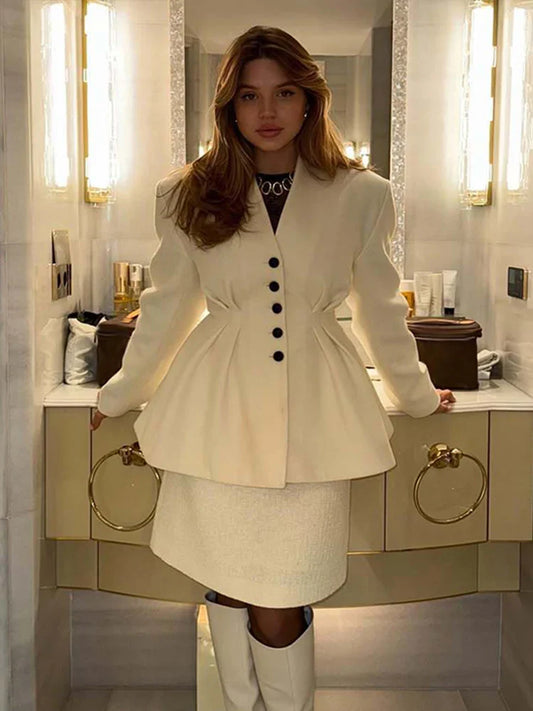 Elegant V-neck Slim Fit Jackets Women Vintage Solid Single Breasted Long Sleeve Coats Female Autumn Spring Chic Street Outwear