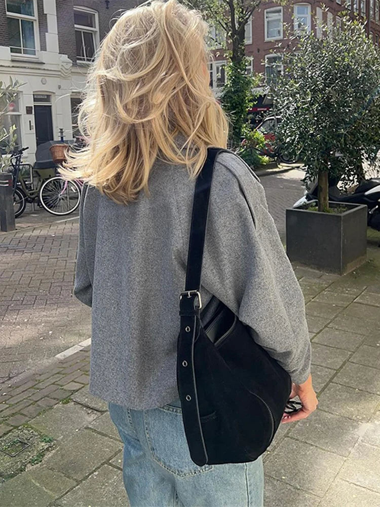 Elegant Single Breasted Woolen Women Coat Loose Lapel Long Sleeve Female Short Jacket Autumn Winter New Grey Lady Outwear