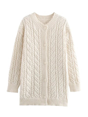 Beige Twist Knitted Cardigan Sweater Buttons Autumn Winter Women Loose Casual Long Cardigans Fashion New Female Sueter Mujer