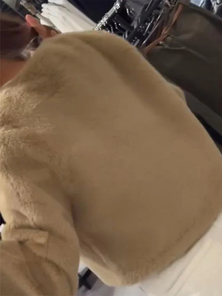 Faux Fur Short Jackets Women Casual Loose Round Neck Single Breasted Coats Female Winter Solid Warm Long Sleeves Outwears