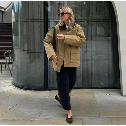 Patchwork Contrast Women Jacket Single Breasted Lapel Female Jackets Autumn Winter Fashion Locomotive Lady Outwear