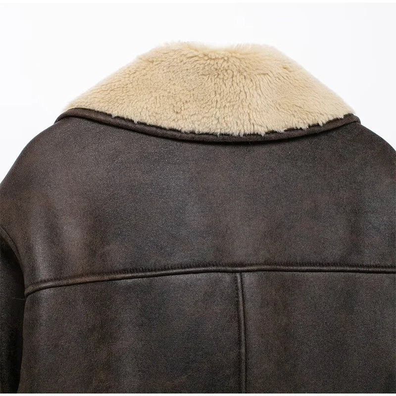 Women Double Sided Jacket Winter Casual Packet Faux Leather Jackets Single Breasted Lapel Female Coat New Commuter Outerwear