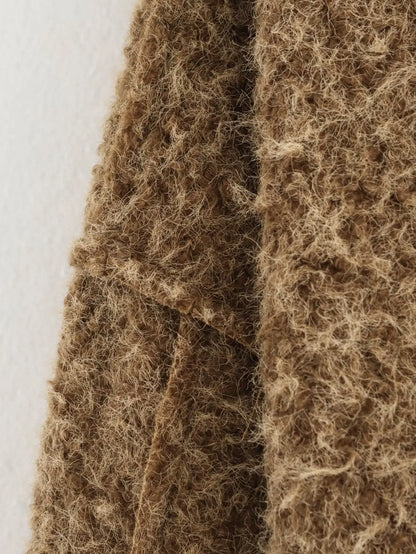 Vintage Solid Bomber Jacket Women Stand Collar Single Breasted Woolen Coat Streetwear Casual Fashion Long Sleeve Outerwear New