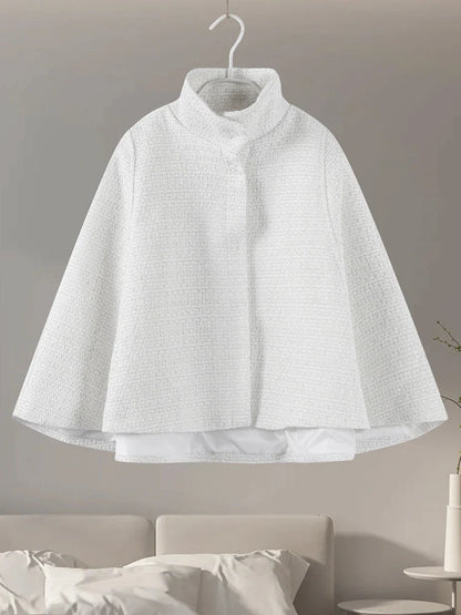 Elegant Cloak Women Loose High Neck A Line Hidden Button Coats Female 2025 Spring New Fashion Solid Soft Chic Cloaks Lady