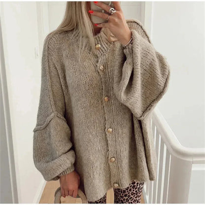 Loose Knitted Sweater Cardigan Women 2024 Autumn Single Breasted O Neck Fashion Top Office Female Casual Coat Female Outfit Top