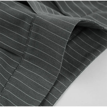 Women Striped Skirt Set Stand Collar Single Breasted Top High Waist Pleated Skirts 2024 Summer Fall New Fashion Lady Office Suit