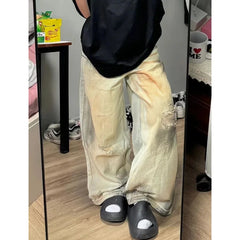 Blue Women Jeans High Waist Vintage Straight LOOSE Denim Y2K Pants Streetwear American Large Size Fashion Wide Leg Denim Trouser