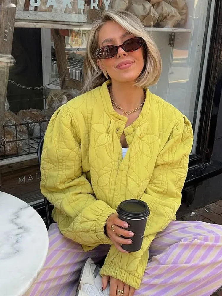 Autumn Winter Single Breasted Pocket Female Jacket Fashion Maple Leaf Women Padded Coat Chic New Lady Outerwear High Street