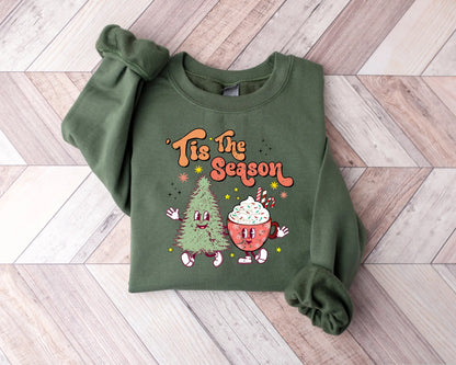Tis The Season Cute Tree Cups Printing Popular Gift Christmas Hoodie Hoodies-L