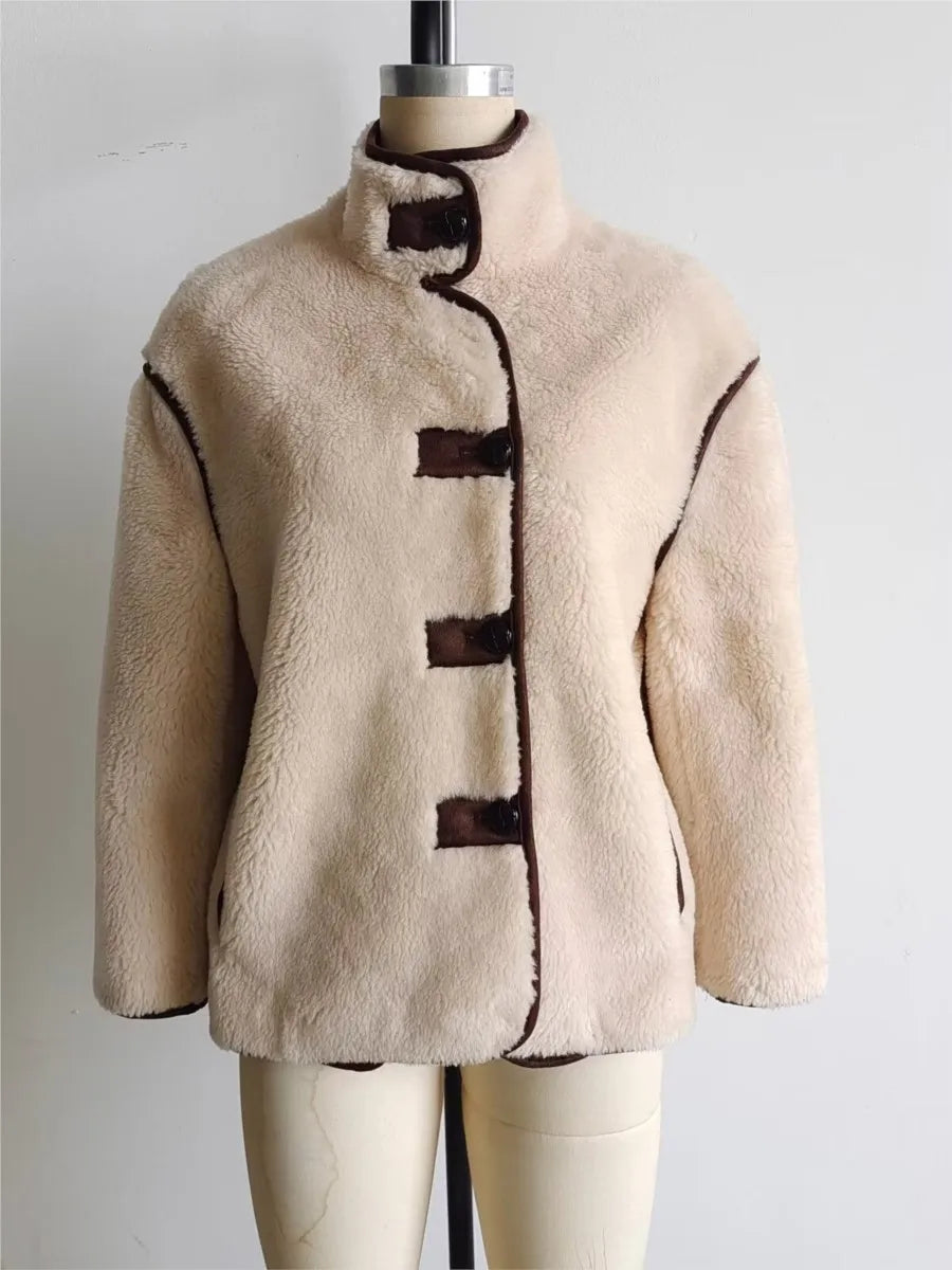 Solid Pocket Fleece Jacket Coat Women Single Breasted Long Sleeve Warm Outerwear Autumn Winter Casual Fashion Jackets New