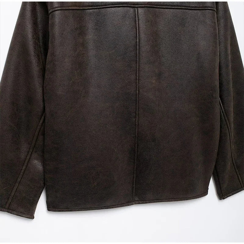 Women Double Sided Jacket Winter Casual Packet Faux Leather Jackets Single Breasted Lapel Female Coat New Commuter Outerwear