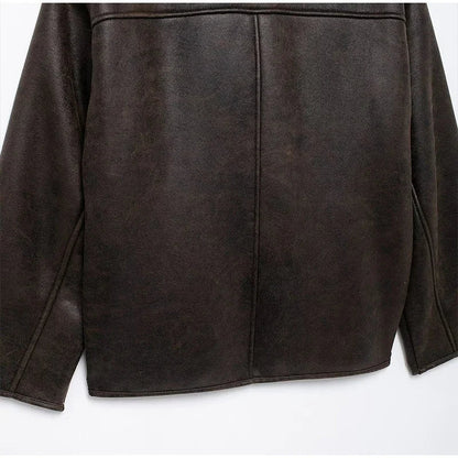 Women Double Sided Jacket Winter Casual Packet Faux Leather Jackets Single Breasted Lapel Female Coat New Commuter Outerwear