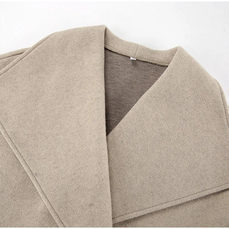 TAVIMART  -  Vintage Large Lapel Collar Short Coats Women Retro Casual Double-Breasted Pocket Coat Female Autumn Chic Loose Street Outwear