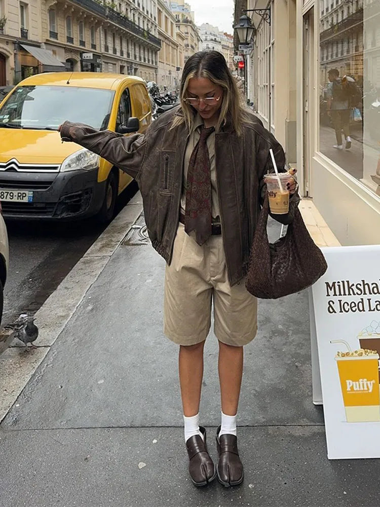 Vintage New Solid Color Lapel Women's Jackets Fashion Pocket Long Sleeved Zipper Coats Office Commuting Ladies Streetwears