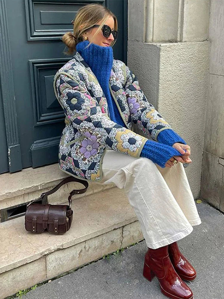 Casual Printed Women's Jacket Cardigan Winter Warm Vintage Women Coat V-neck Long Sleeve Jackets Bohemian Ladies Coats Outerwear