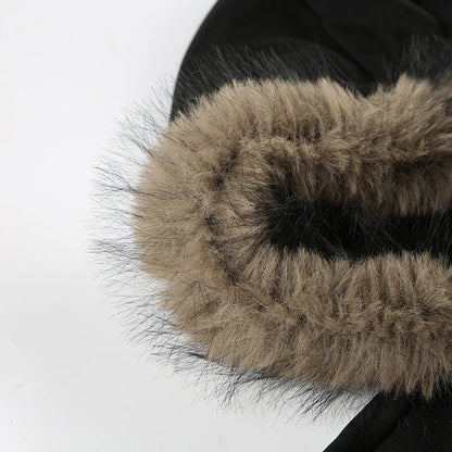 Y2K Fur Trim Hoodie Cardigan Women Basic Black Slim Cropped Jacket 90s Vintage Winter Zipper Coat Harajuku Streetwear