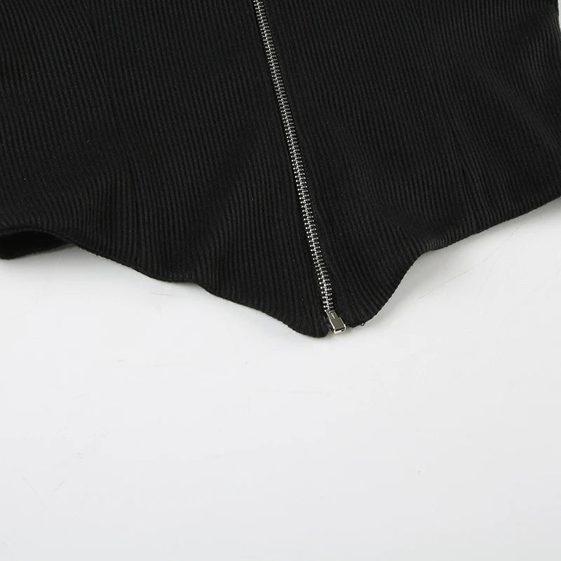 Y2K Fur Trim Hoodie Cardigan Women Basic Black Slim Cropped Jacket 90s Vintage Winter Zipper Coat Harajuku Streetwear