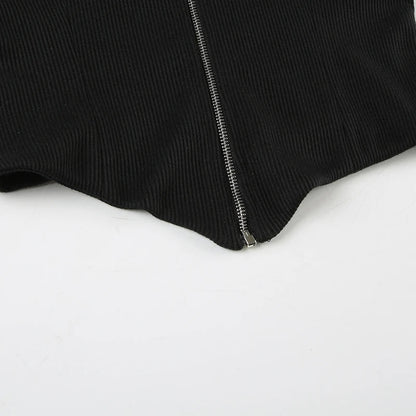 Y2K Fur Trim Hoodie Cardigan Women Basic Black Slim Cropped Jacket 90s Vintage Winter Zipper Coat Harajuku Streetwear