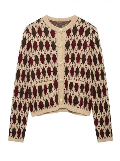 Check Plaid Knitted Cardigans Women Single Breasted Casual Loose Elegant Sweaters Long Sleeve Chic Coats 2024 Winter Lady Tops