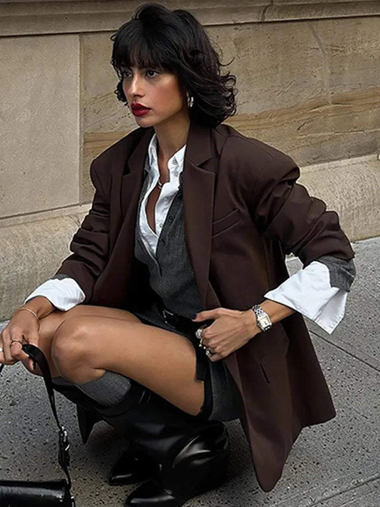 Vintage Leopard Print Woman Blazer Jacket Fashion Lapel Single Breasted Pockets Long Sleeve Coat Lady Fall Office Outerwear