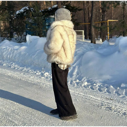 Furffy Thicken Jackets Women Faux Fur Loose Lapel Long Sleeves Warm Coats Female Winter Fashion Solid Soft Outwears Lady