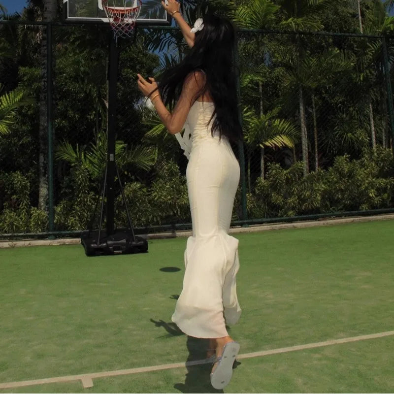 Apricot V-neck with Floral Dress Women Strapped Sleeveless Elegant Vintage Clothing Lady Streetwear Vestidos Bodycon