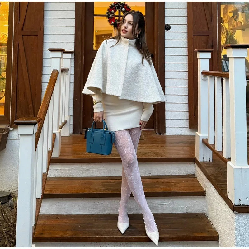 Elegant Cloak Women Loose High Neck A Line Hidden Button Coats Female 2025 Spring New Fashion Solid Soft Chic Cloaks Lady