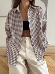 Classic Plaid Pocket Blouse Woman New Single Breasted Long Sleeve Shirt Outerwear Spring Autumn Vintage Casual Blouses Lady